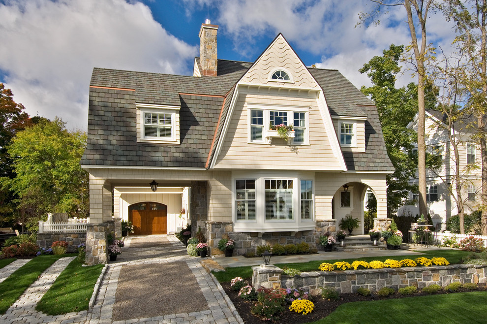 Ornate wood exterior home photo in New York