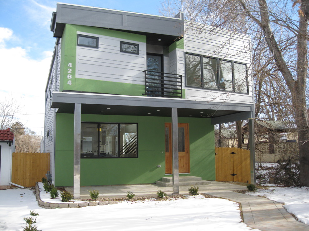 This is an example of a contemporary two floor house exterior in Denver.
