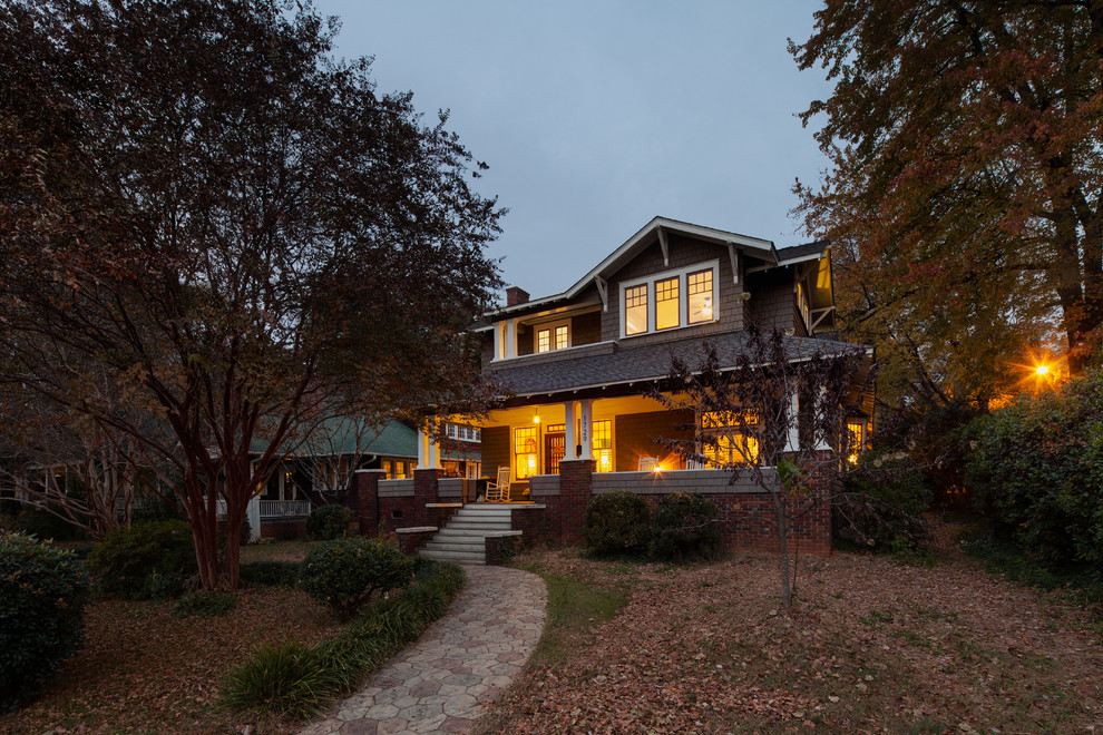 Example of an arts and crafts brown two-story wood exterior home design in Charlotte