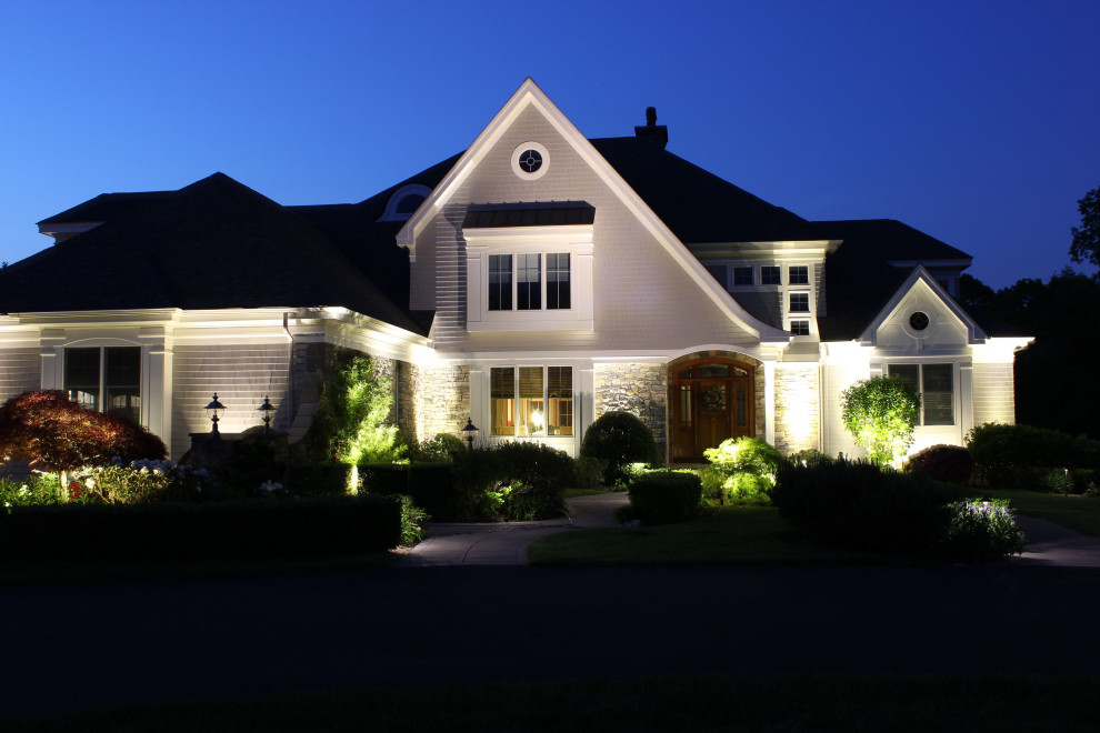 A Festive Lit Home of Color Transitional Exterior Bridgeport by