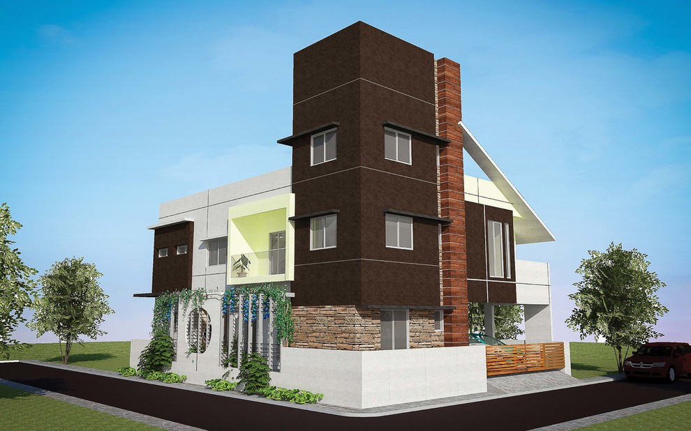 Design ideas for a world-inspired house exterior in Chennai.