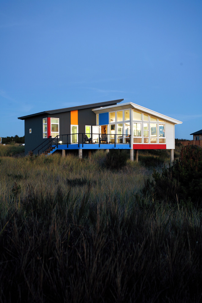 Idee per la casa con tetto a falda unica piccolo contemporaneo a un piano con abbinamento di colori