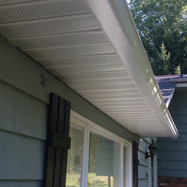 After Landmark Moire Black Blown In Insulation Complete Vented Soffit