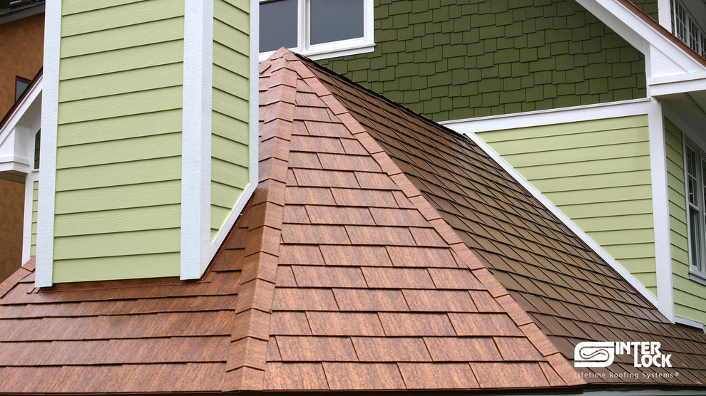 Aged Copper Interlock Shingle Metal Roof Traditional Exterior