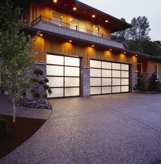 Example of a mid-sized minimalist garage design in New York