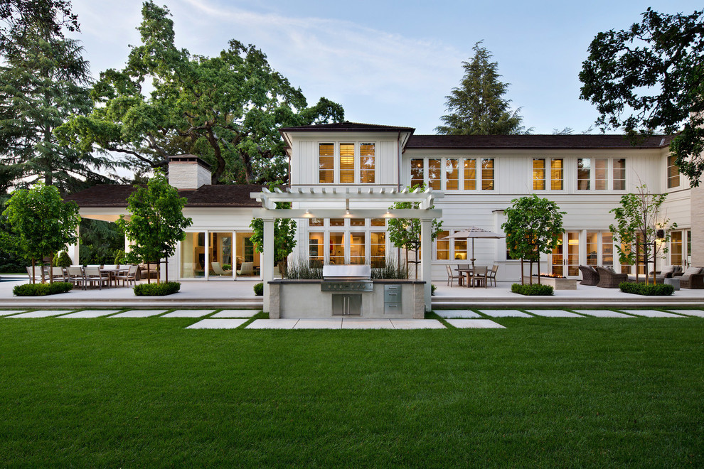 Transitional white two-story exterior home photo in San Francisco