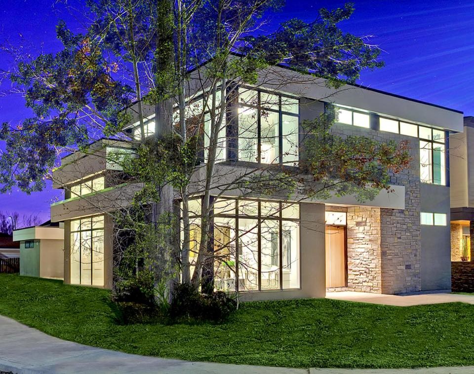 Источник вдохновения для домашнего уюта: большой, двухэтажный, серый дом в современном стиле с облицовкой из цементной штукатурки