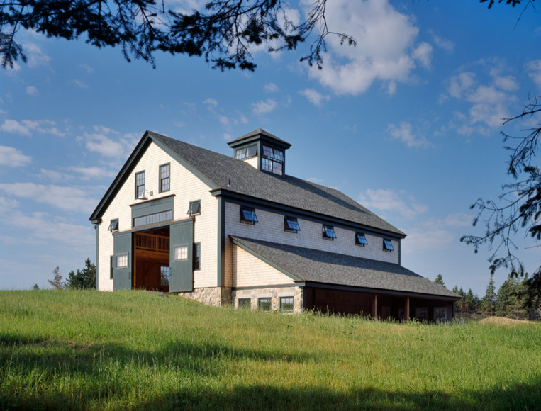 An Island Timber Frame Barn Rustic Exterior Portland Maine by