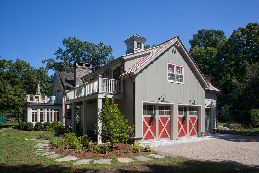 Inspiration for a large country gray two-story wood exterior home remodel in Bridgeport