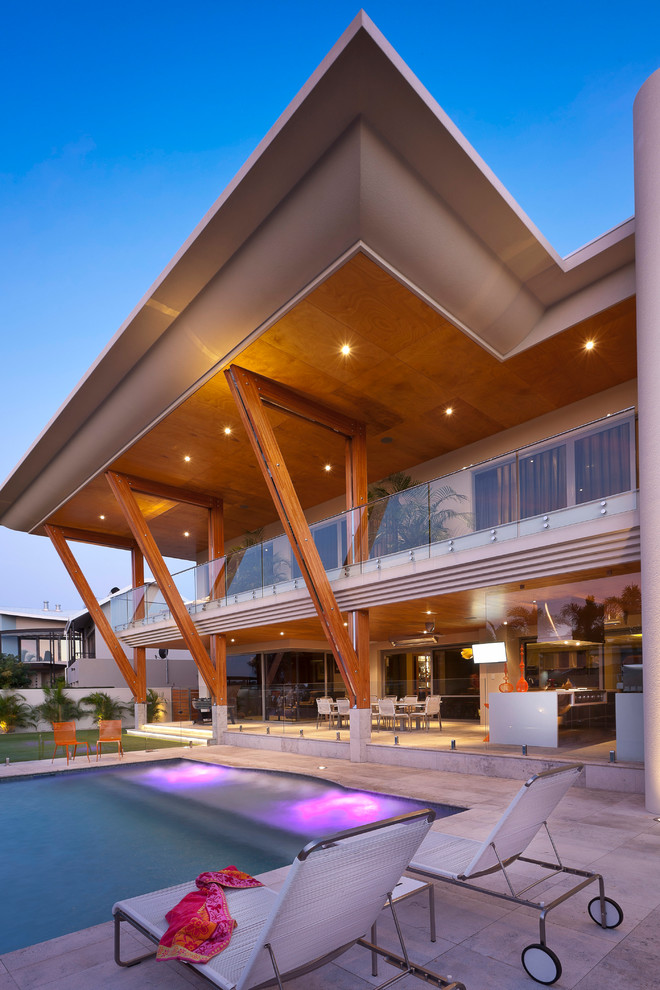 Photo of an expansive and beige contemporary two floor house exterior in Perth.