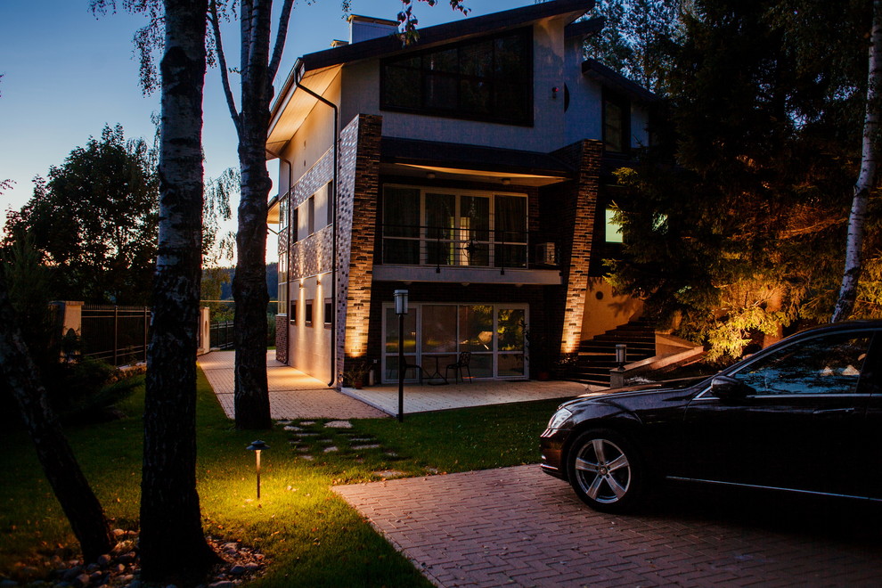 Example of a trendy exterior home design in Moscow