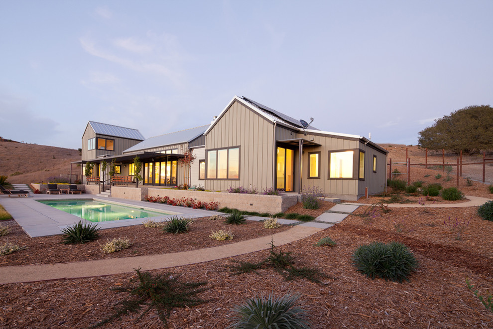 Design ideas for a farmhouse house exterior in San Luis Obispo.