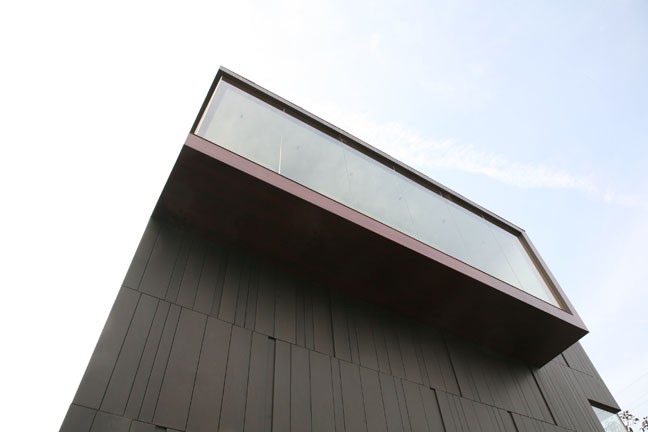 Свежая идея для дизайна: одноэтажный, черный частный загородный дом среднего размера в современном стиле с облицовкой из металла и плоской крышей - отличное фото интерьера