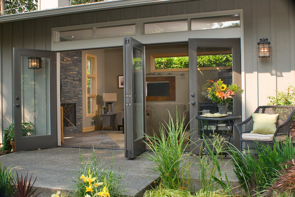 Example of an asian exterior home design in Portland