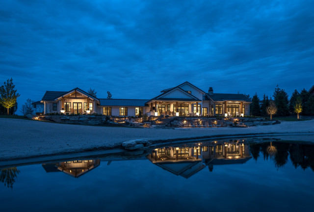 Lake house store exterior lighting