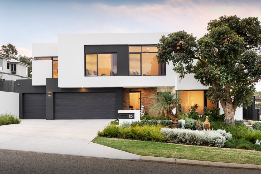 Zweistöckiges Modernes Einfamilienhaus mit bunter Fassadenfarbe und Flachdach in Perth