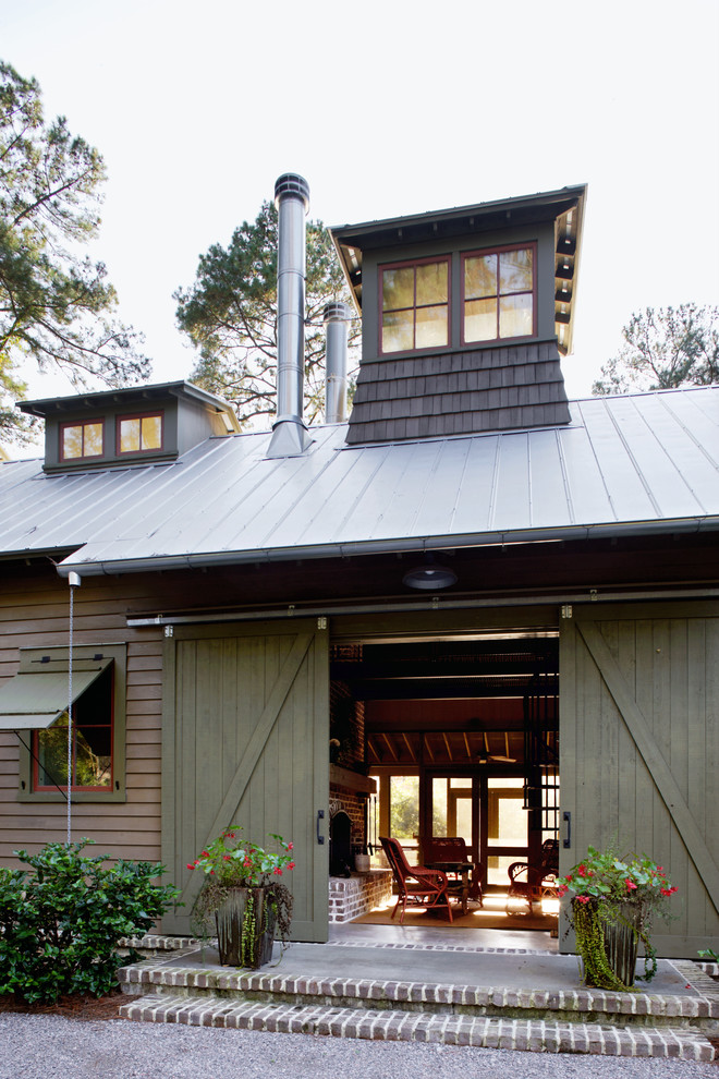 Mountain style wood exterior home photo in Atlanta