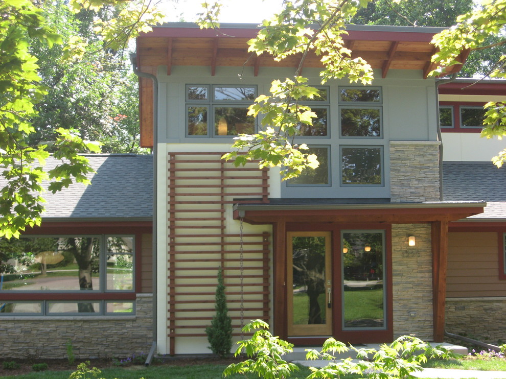 Medium sized contemporary two floor house exterior in Portland with mixed cladding.
