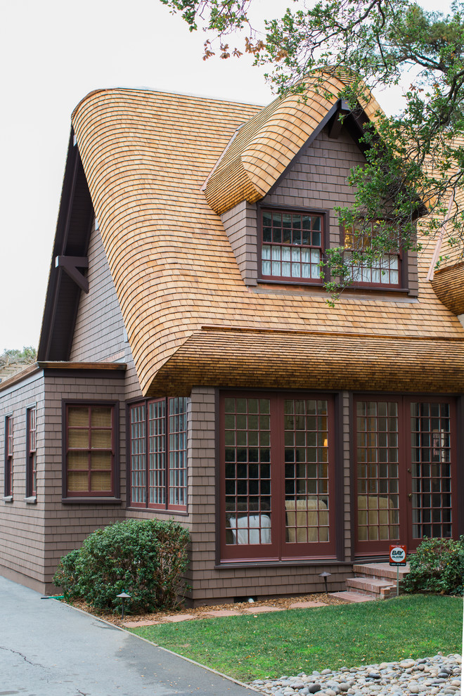 Inspiration for a timeless brown two-story wood gable roof remodel in San Francisco