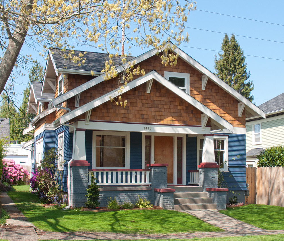 Blue Exterior with Cedar Shakes Craftsman Exterior Seattle by