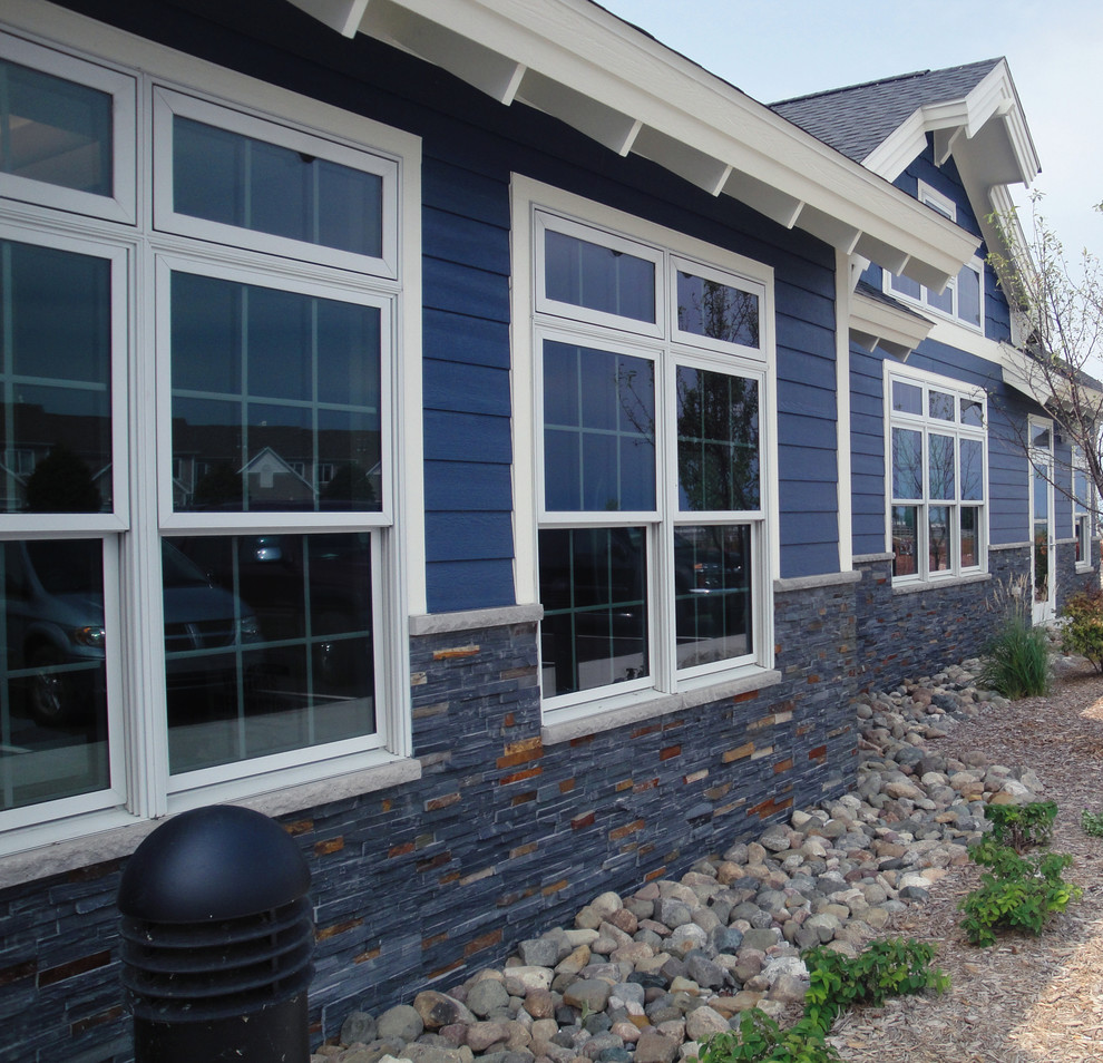 Blue Siding with Natural Split Stone Traditional Exterior Denver
