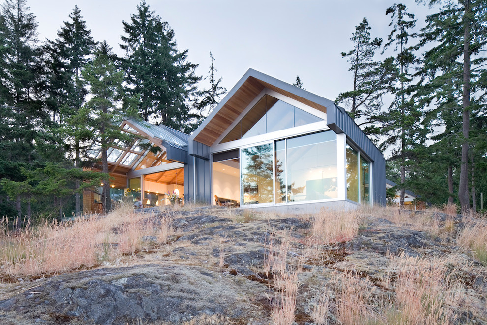 This is an example of a modern house exterior in Vancouver with metal cladding.