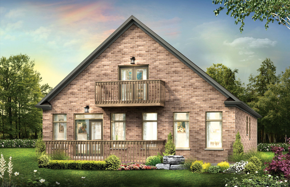 Design ideas for a classic brick detached house in Toronto with a hip roof and a shingle roof.
