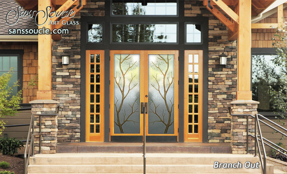Rustic front doors with glass