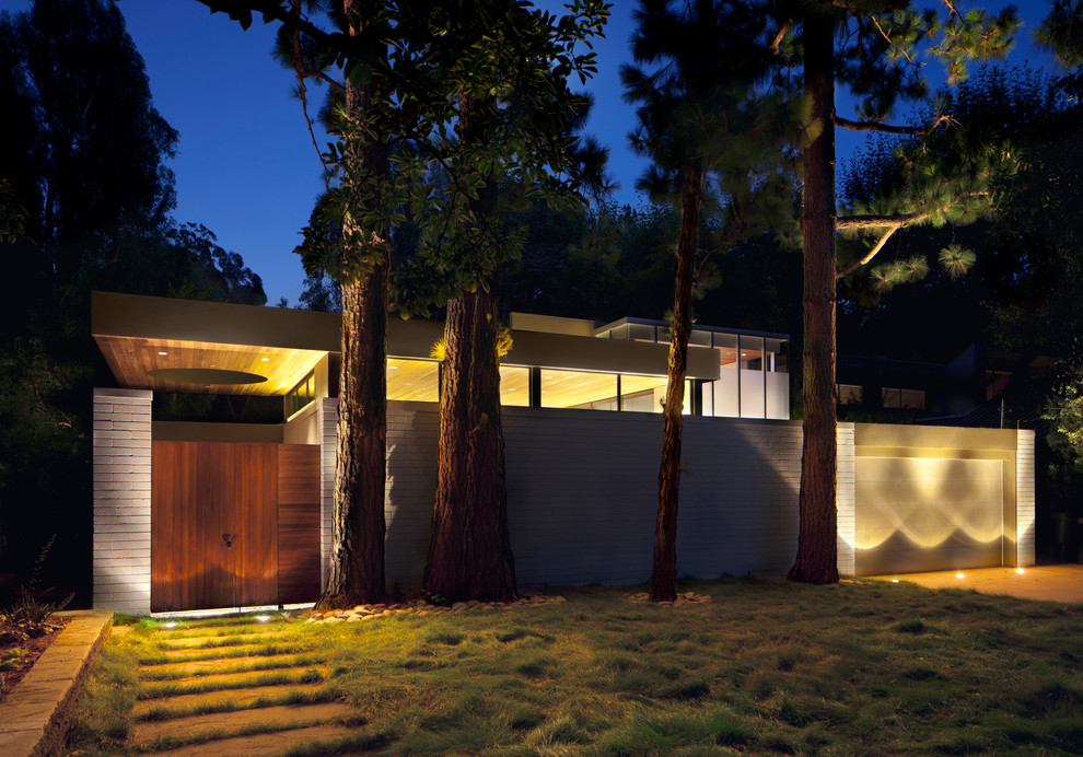 Design ideas for a midcentury concrete house exterior in Los Angeles.