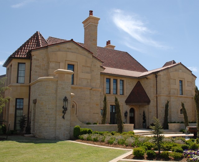 Brown Lueders limestone Mediterranean Exterior Oklahoma City by Richburg Stone Supply