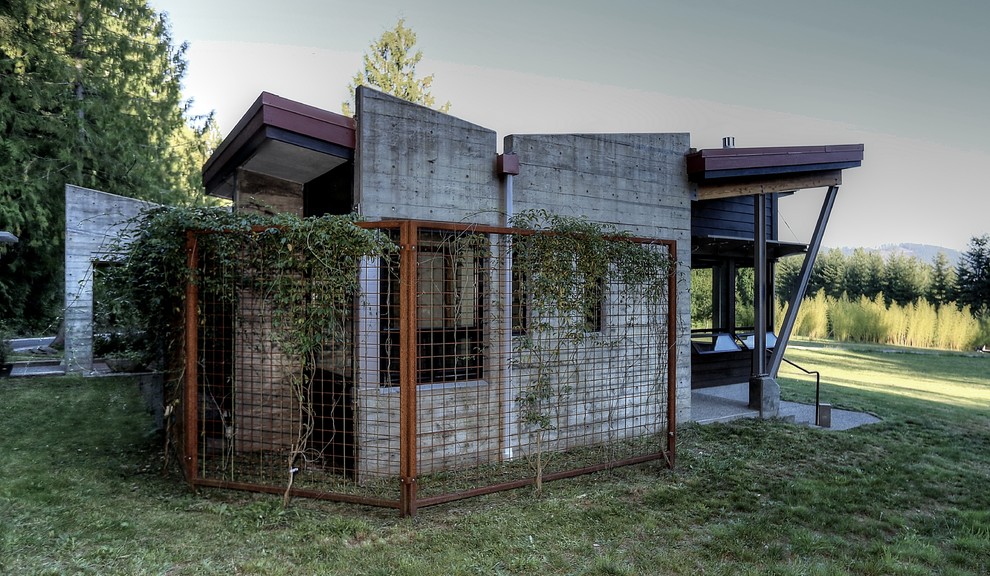 Свежая идея для дизайна: одноэтажный дом в современном стиле с облицовкой из бетона - отличное фото интерьера