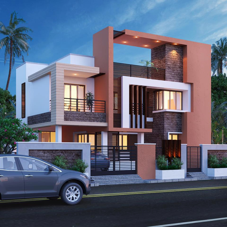Example of a minimalist exterior home design in Chennai