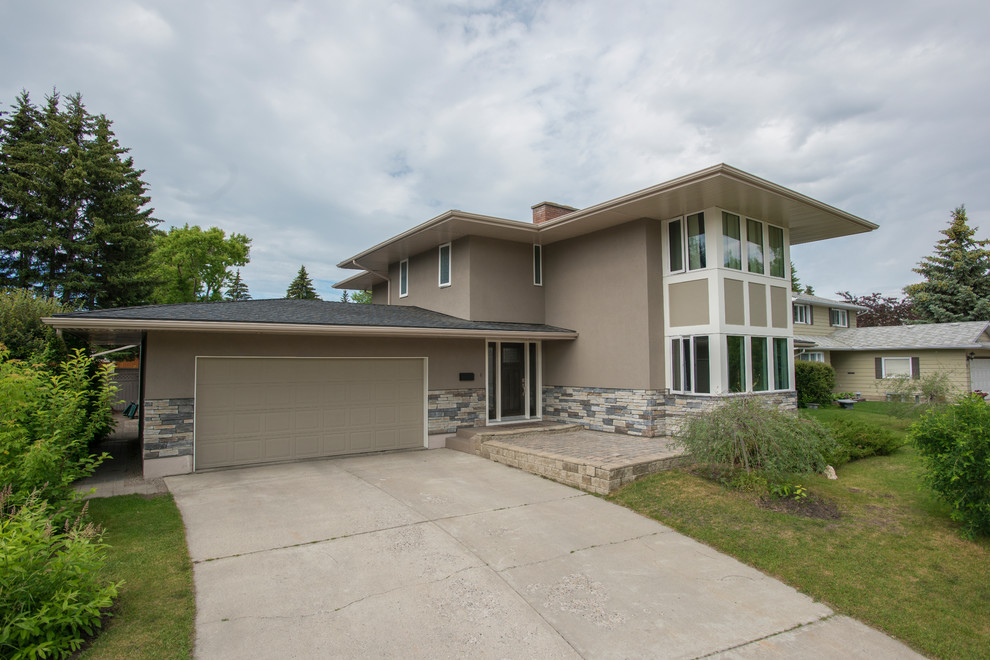 Calgary Stucco, Windows, Doors and Stone Exterior Renovation Modern