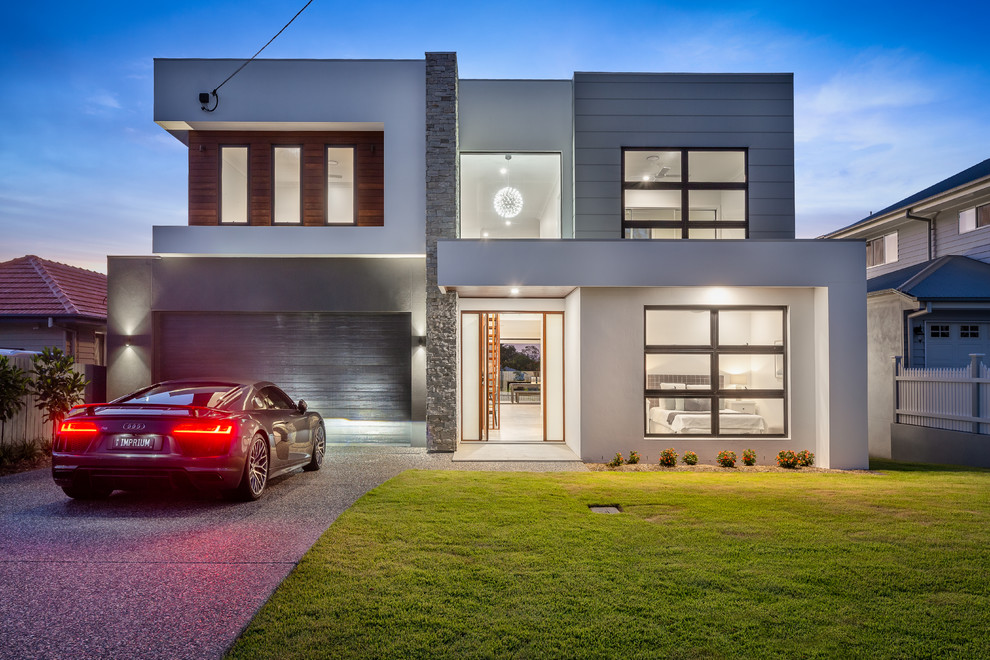 Inspiration for a large contemporary two floor detached house in Brisbane.