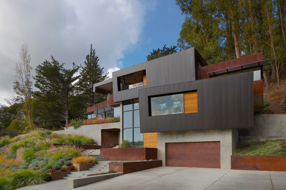 Design ideas for an expansive contemporary house exterior in San Francisco with three floors and mixed cladding.
