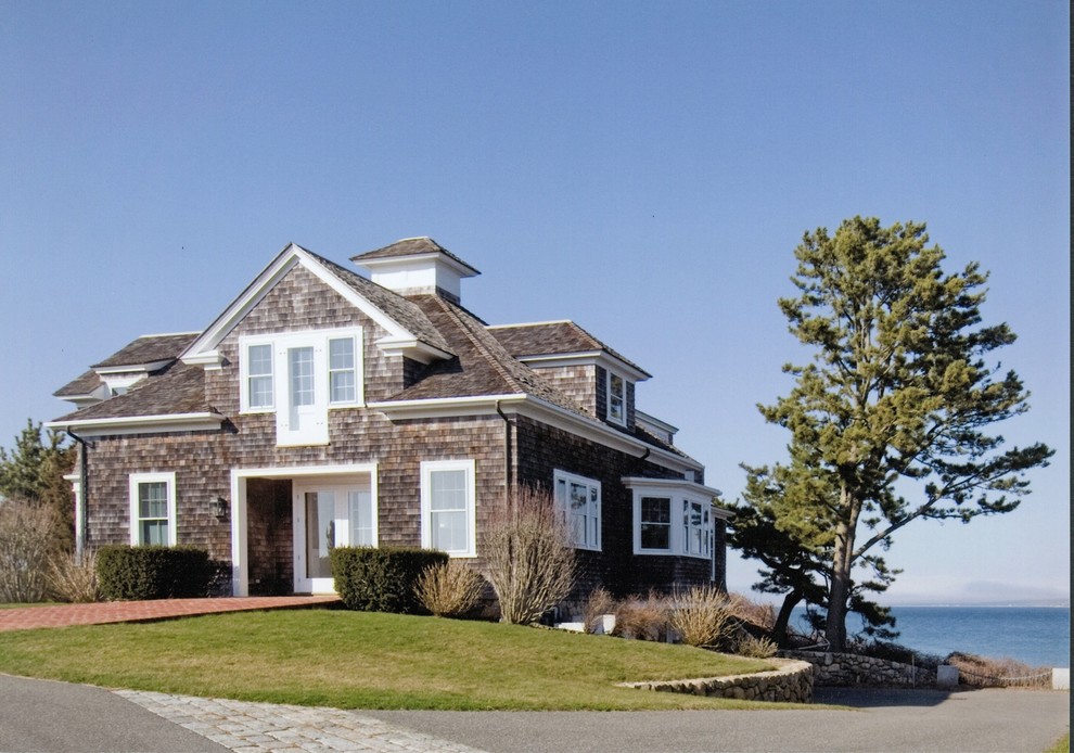 Inspiration for a coastal brown wood exterior home remodel in Boston