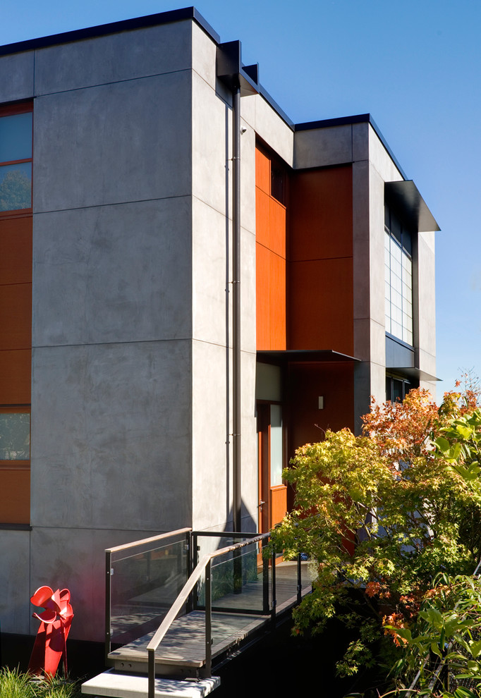 Contemporary concrete house exterior in Seattle.