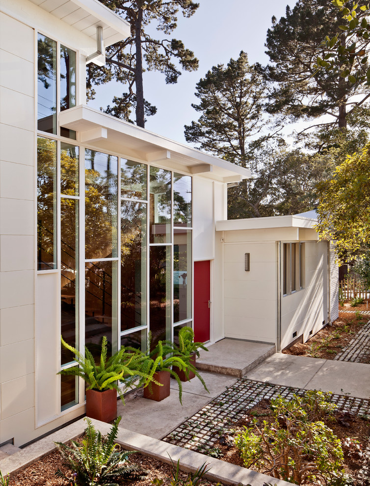 Idee per la facciata di una casa bianca moderna con tetto piano