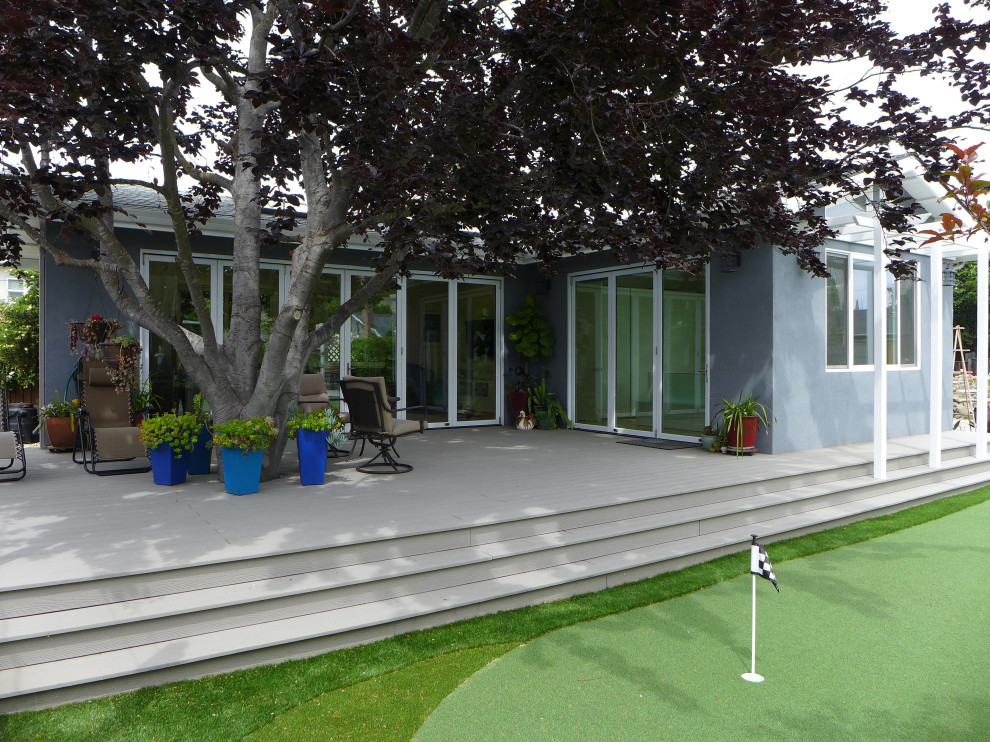 サンフランシスコにあるお手頃価格の小さなトロピカルスタイルのおしゃれな家の外観 (漆喰サイディング) の写真