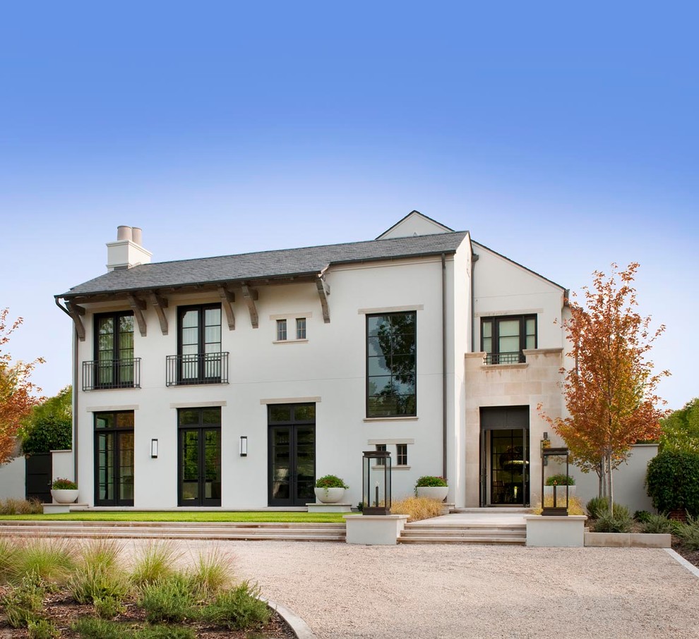Trendy stone exterior home photo in Dallas