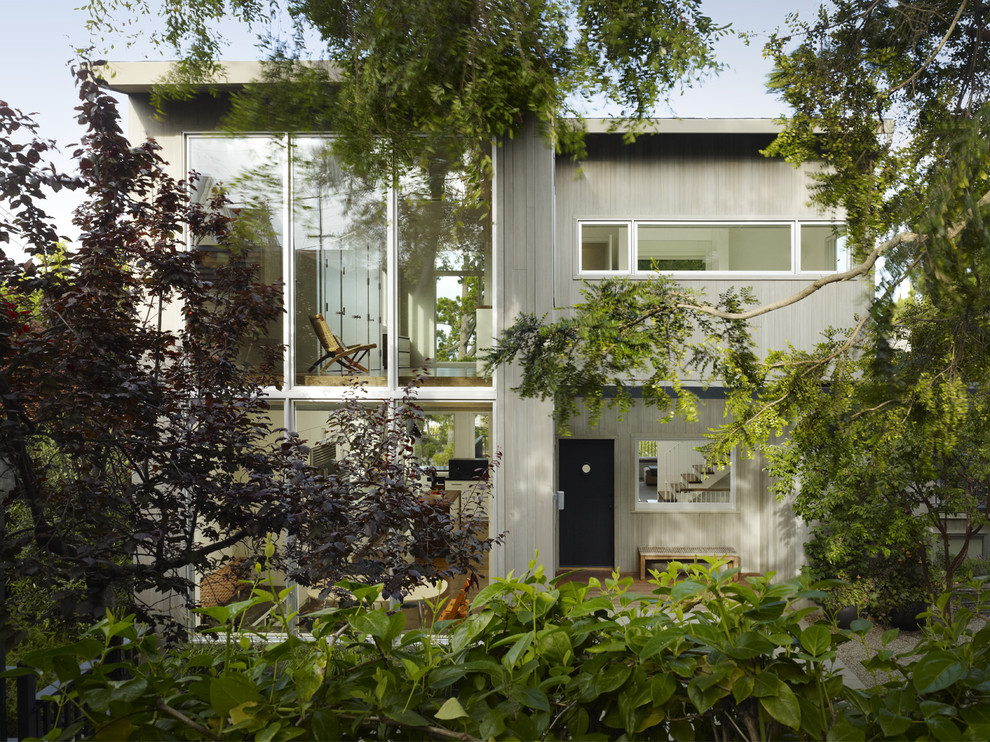 Example of a transitional wood exterior home design in San Francisco
