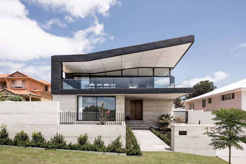Design ideas for a black contemporary detached house in Perth with a metal roof.