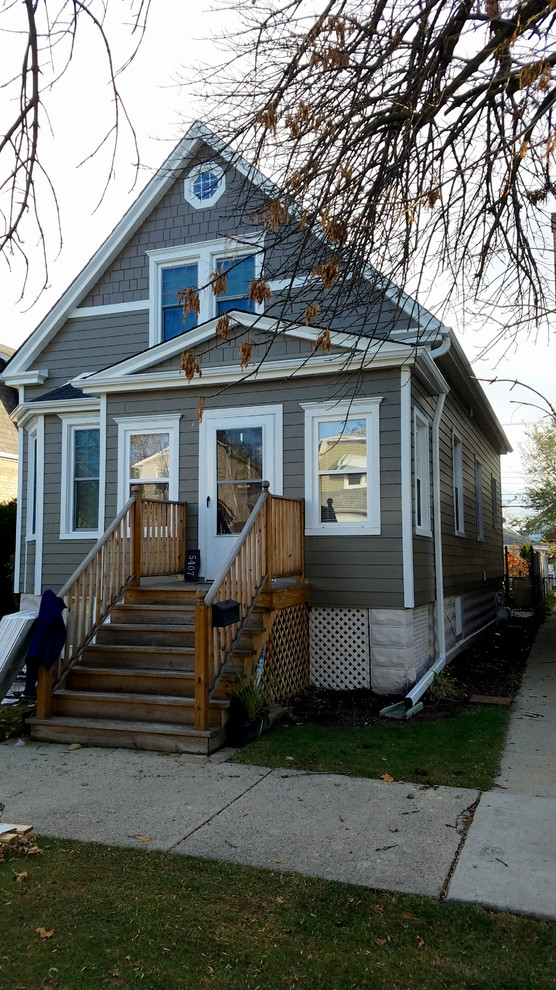Chicago, IL Bungalow Siding Replacement with Dark Brown Siding