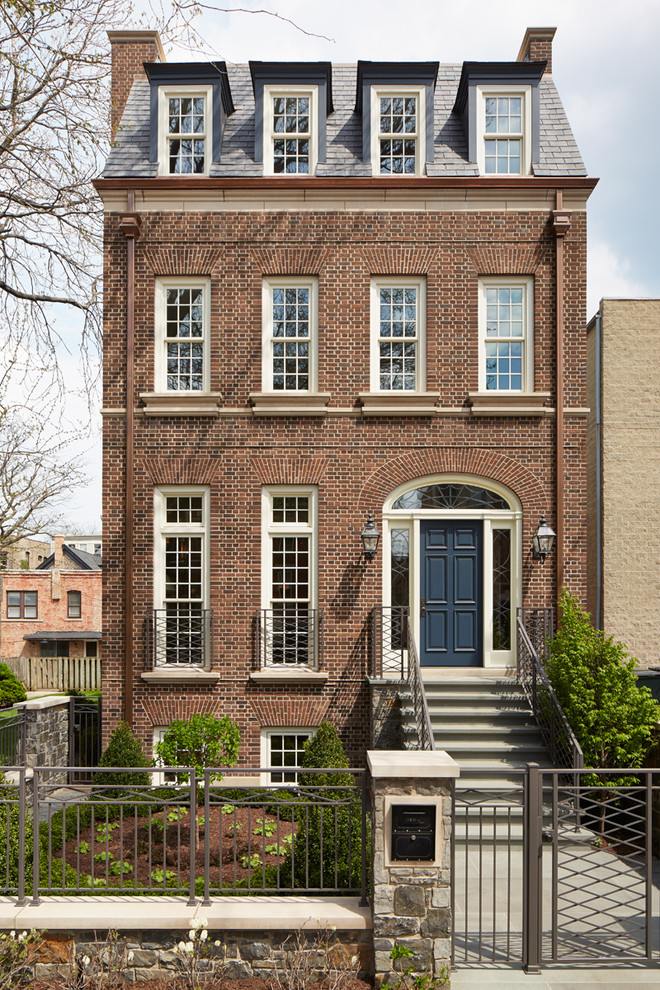 Large traditional brick house exterior in Chicago with three floors.