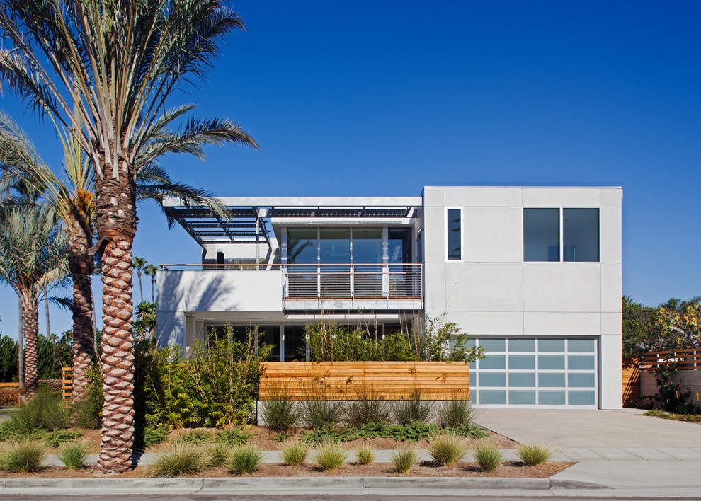 Inspiration for a contemporary gray two-story exterior home remodel in San Diego