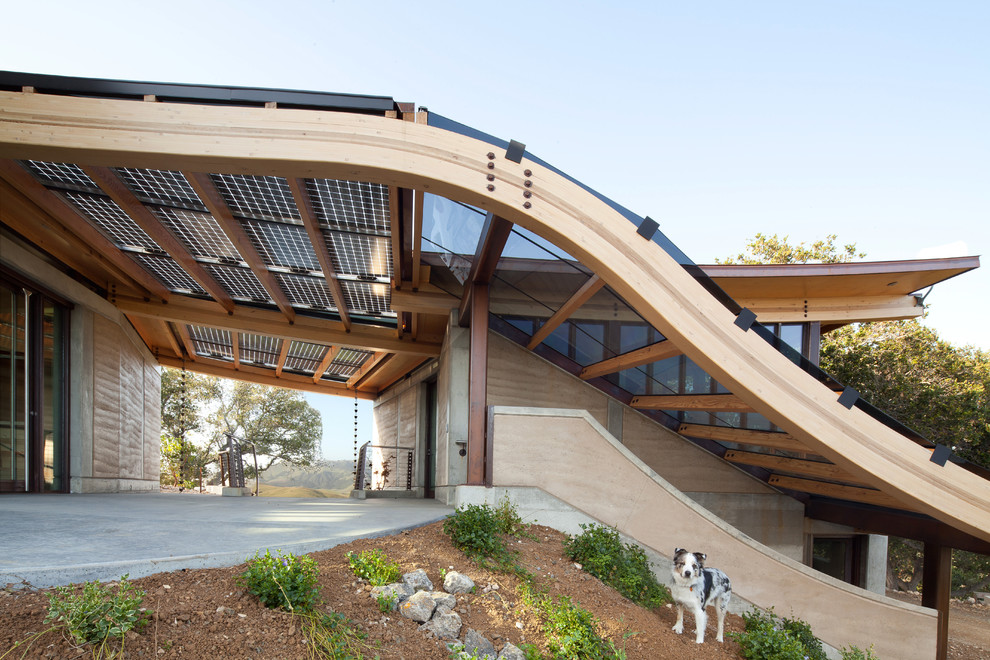 Inspiration for an eclectic wood exterior home remodel in San Luis Obispo