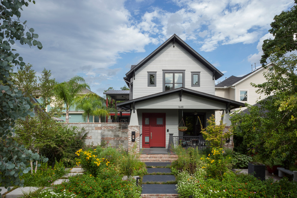 Arts and crafts gray two-story gable roof photo in Houston