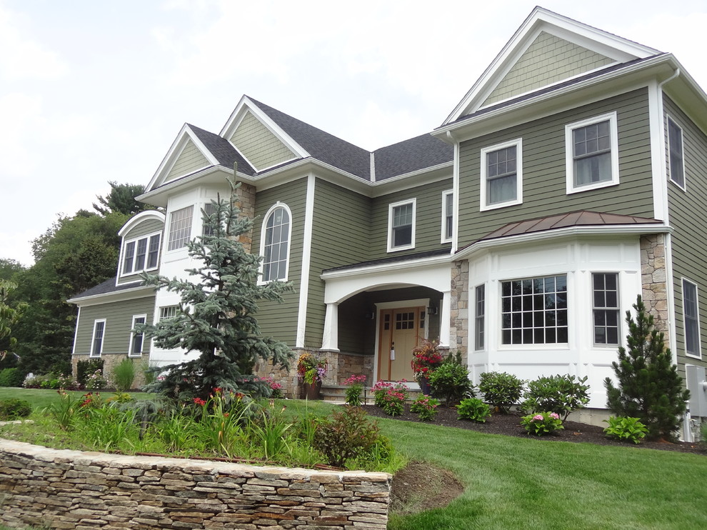 Combining Colonial Tan Natural Stone with Olive Green ...