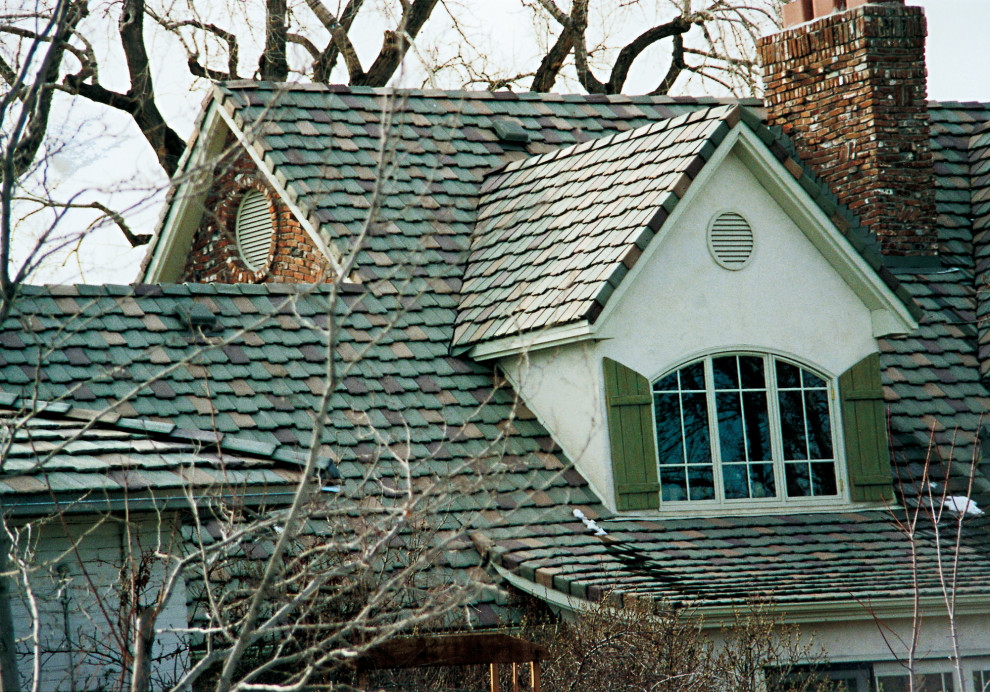 Exemple d'une façade de maison avec un toit en tuile.