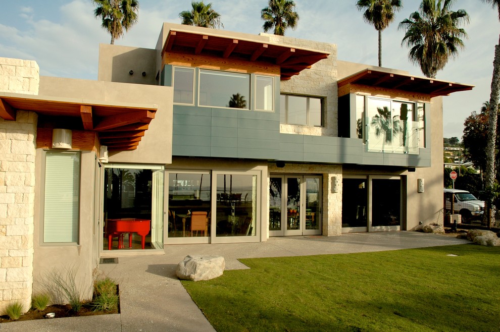 Contemporary house exterior in San Diego with stone cladding.